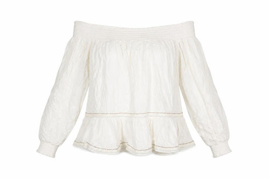 Superdry Womens Ivory Off Shoulder Boho Long Sleeve Blouse Size 10