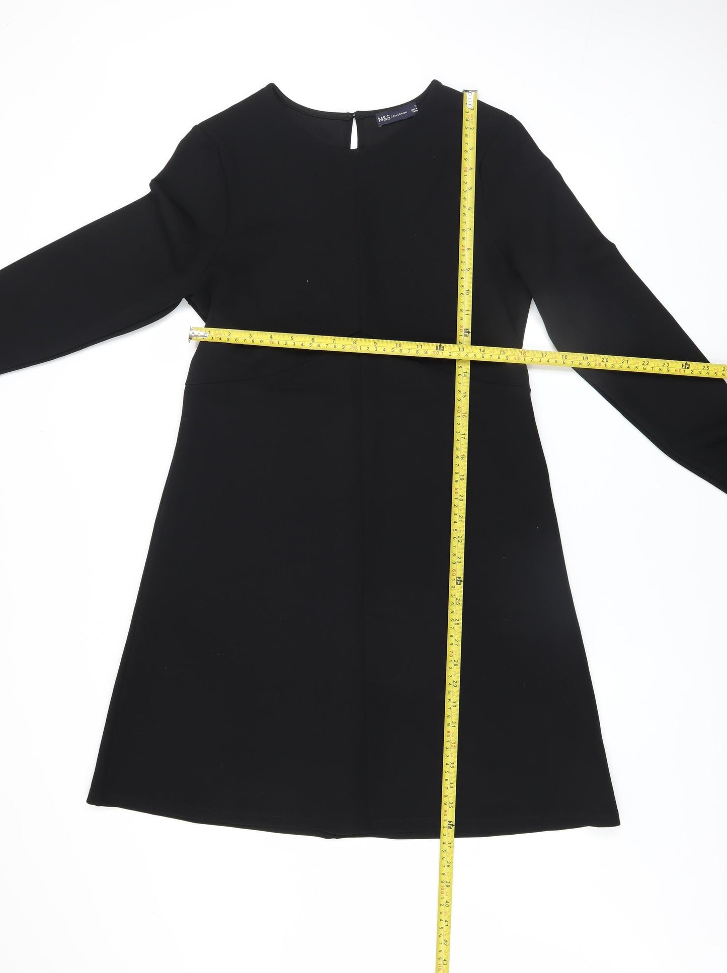 Marks and Spencer Women Black Size 12 A-Line Long Sleeve Dress
