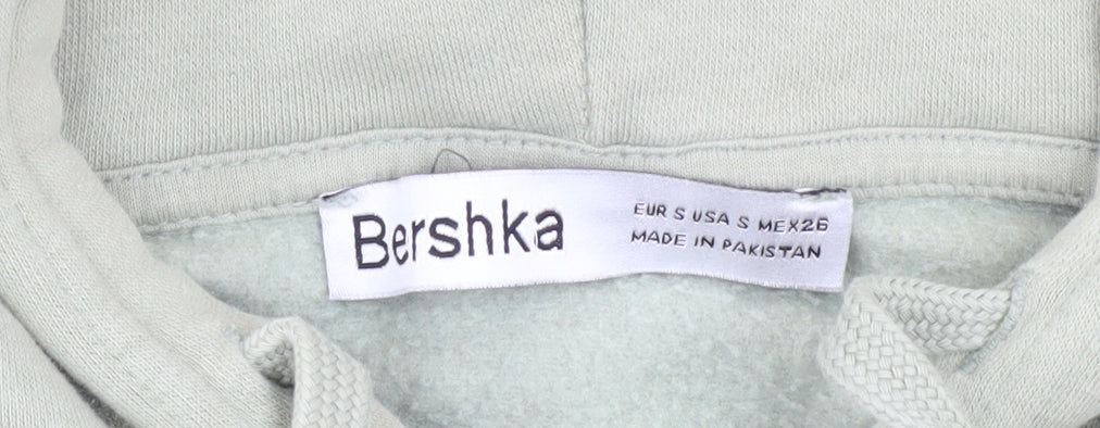 Bershka Women's Sage Green Full Zip Hoodie Size S Cropped California Print