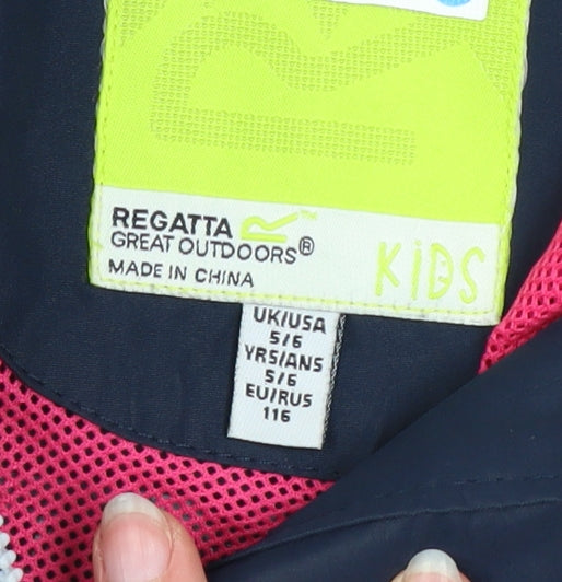 Regatta Girls Blue Waterproof Hooded Rain Coat Jacket 5-6 Years