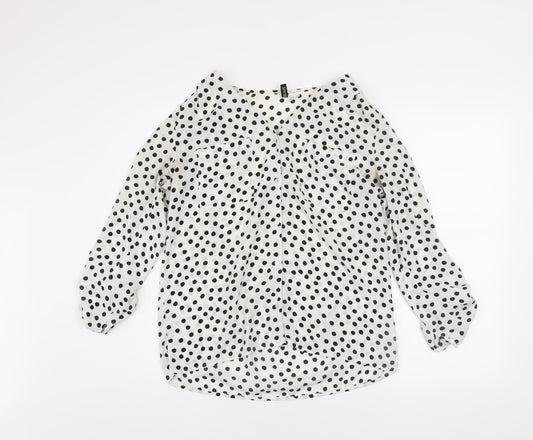 Divided Women’s White Polka Dot Long Sleeve Chiffon Blouse Size 8