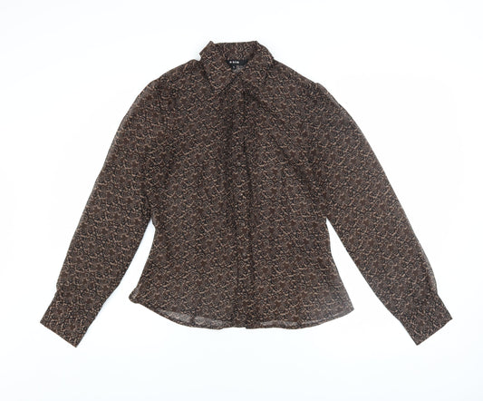 O'Stin Women's Brown Floral Chiffon Button-Up Blouse Size S