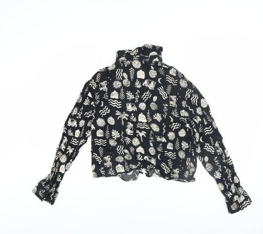 Pull&Bear Women's Black Cropped High Neck Long Sleeve Bohemian Blouse Size S