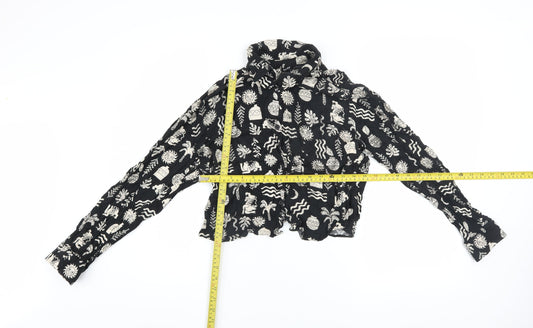 Pull&Bear Women's Black Cropped High Neck Long Sleeve Bohemian Blouse Size S