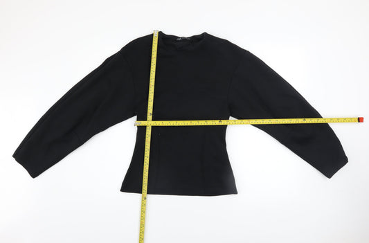 ZARA Women Black Pullover Sweatshirt Medium Cotton Blend Crew Neck