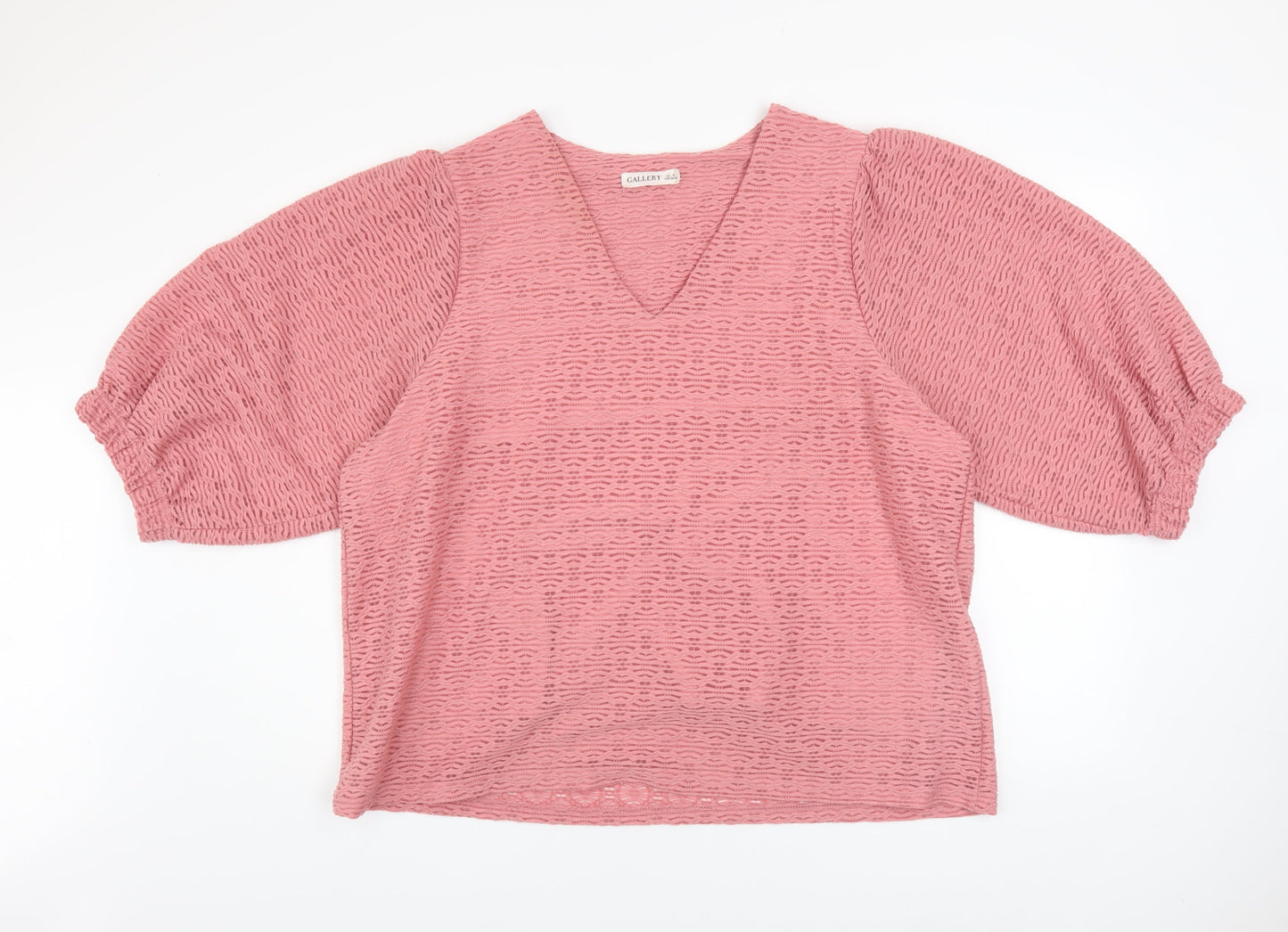 Gallery Women Pink V-Neck Puff Sleeve Pullover Sweatshirt XL