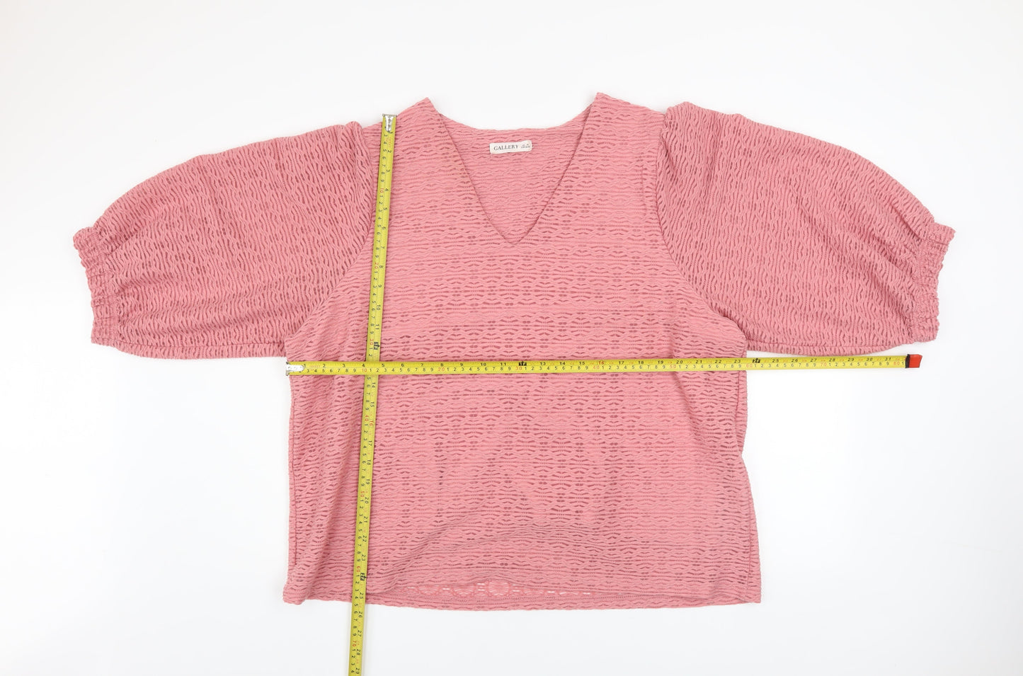 Gallery Women Pink V-Neck Puff Sleeve Pullover Sweatshirt XL
