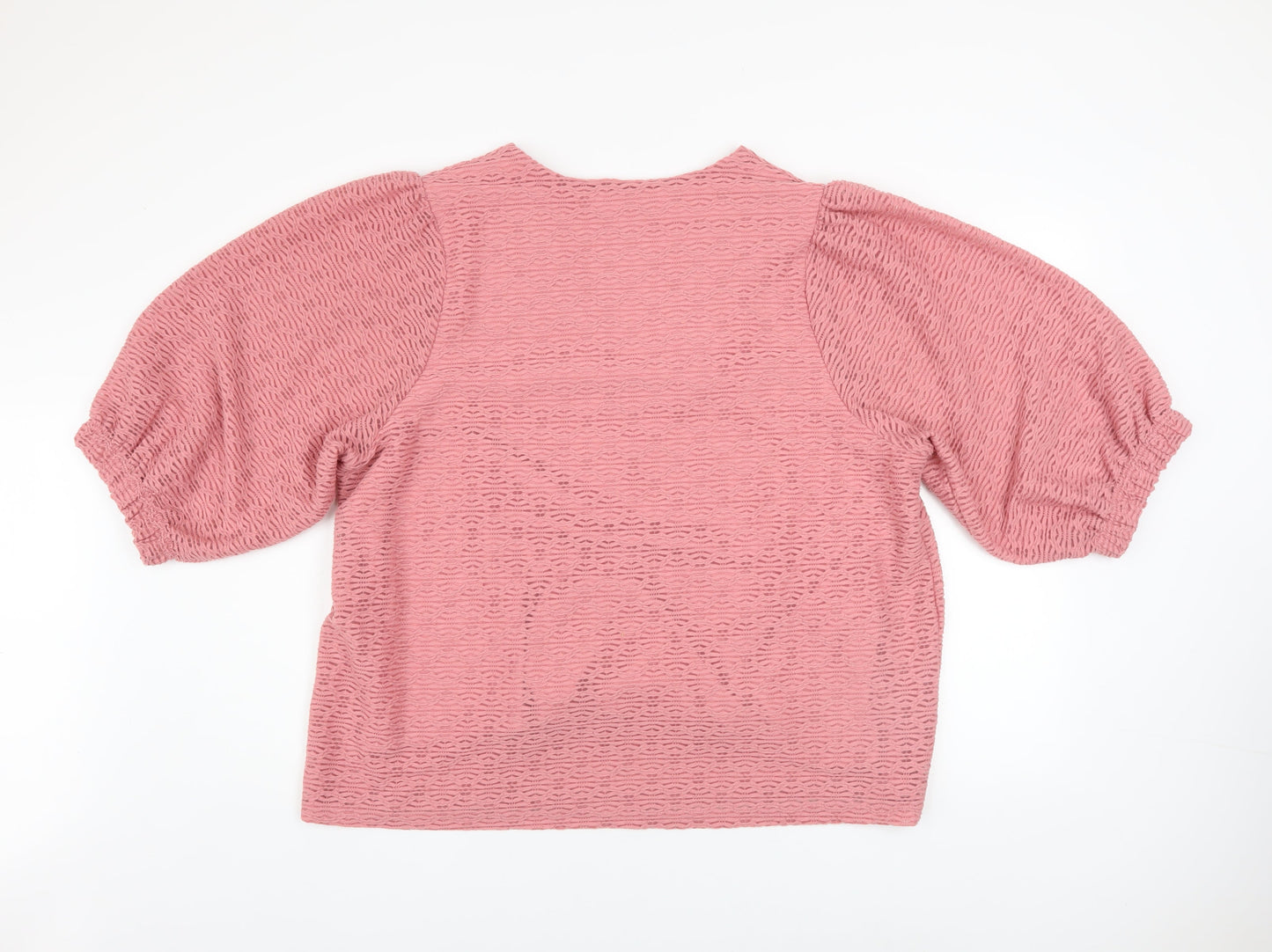 Gallery Women Pink V-Neck Puff Sleeve Pullover Sweatshirt XL