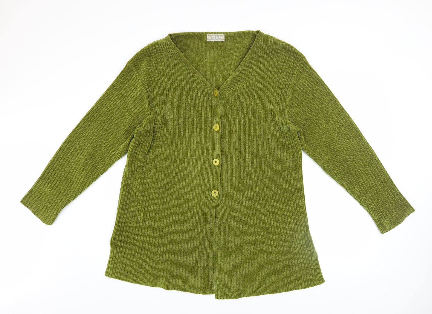 Theme Women Green Acrylic V-Neck Button Cardigan Size 10/12