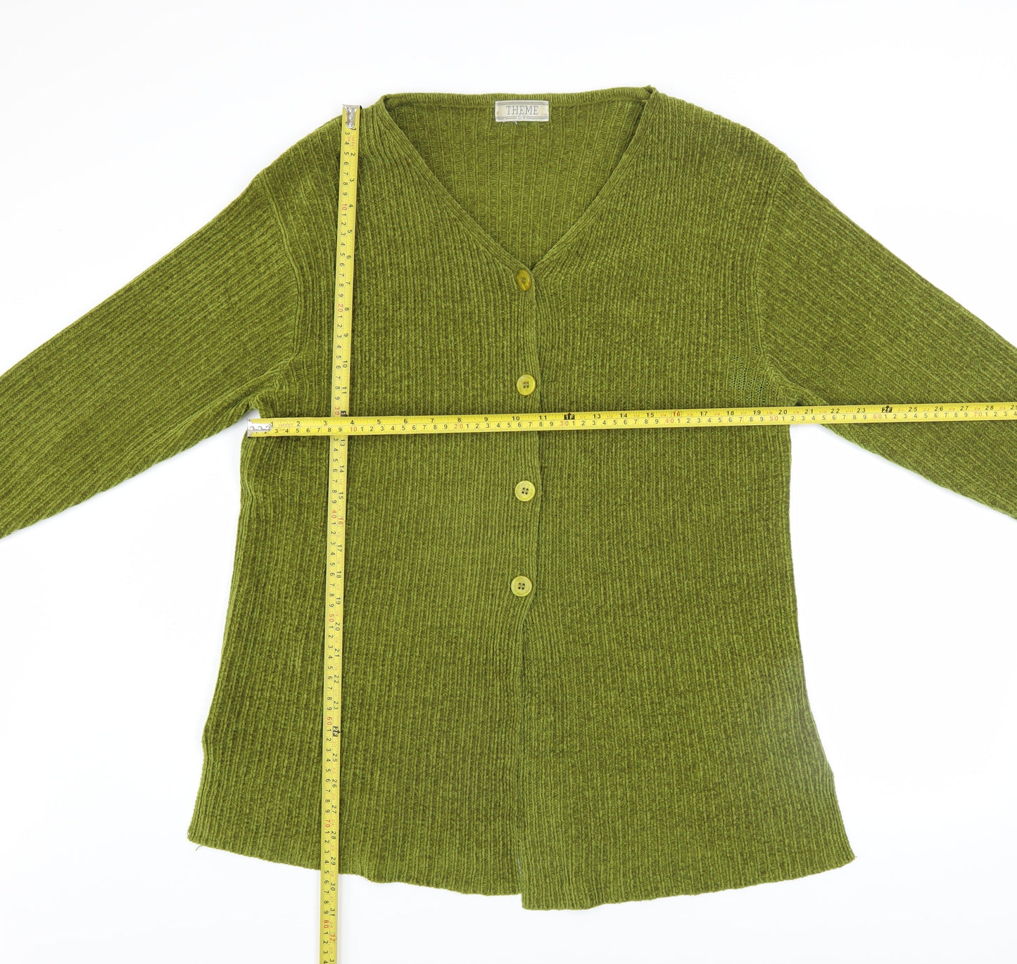 Theme Women Green Acrylic V-Neck Button Cardigan Size 10/12