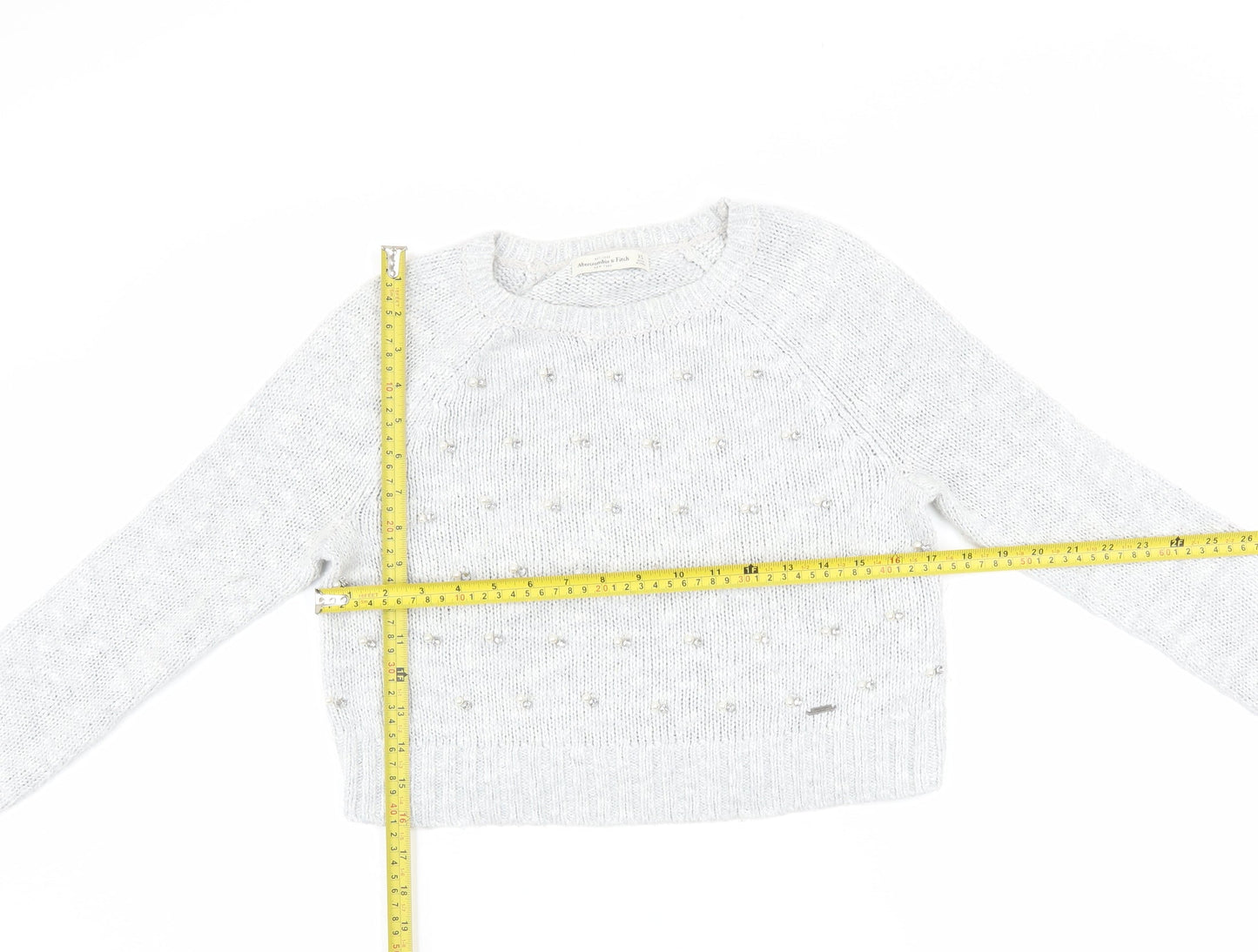 Abercrombie & Fitch Women’s Grey Beaded Knit Crew Neck Jumper XS