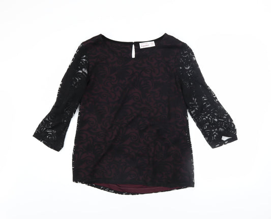 Dunnes Stores Women’s Black Floral Tunic Blouse UK 14 3/4 Sleeve Sheer