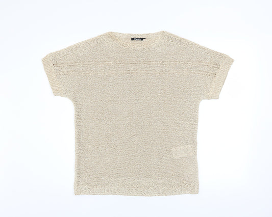 Olsen Women Beige Knit Relaxed Fit Short Sleeve Blouse Size 8