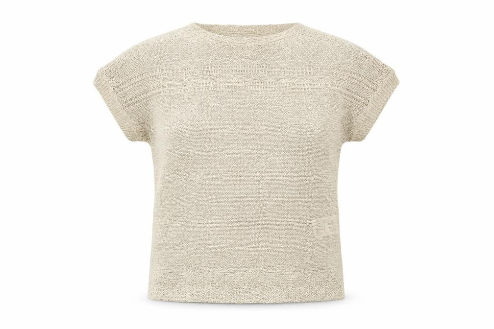 Olsen Women Beige Knit Relaxed Fit Short Sleeve Blouse Size 8
