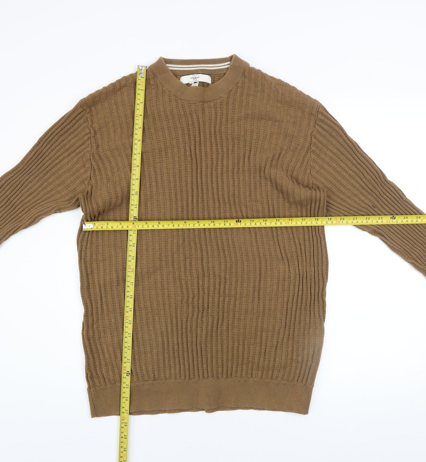 River Island Men's Beige Cotton Crew Neck Jumper XL