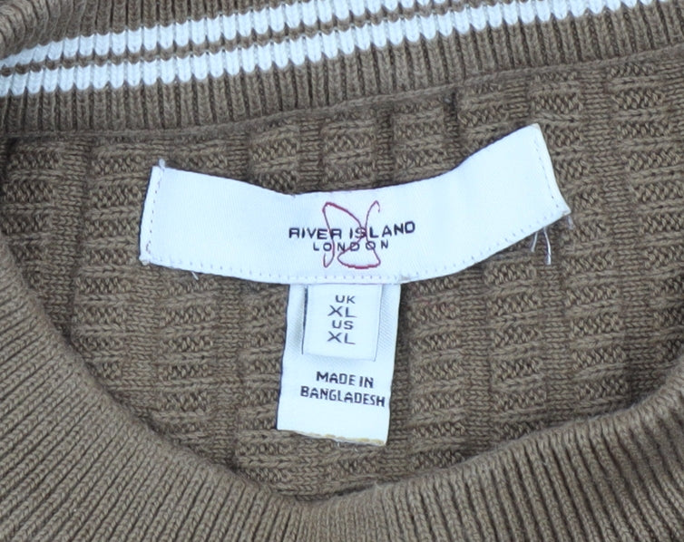 River Island Men's Beige Cotton Crew Neck Jumper XL