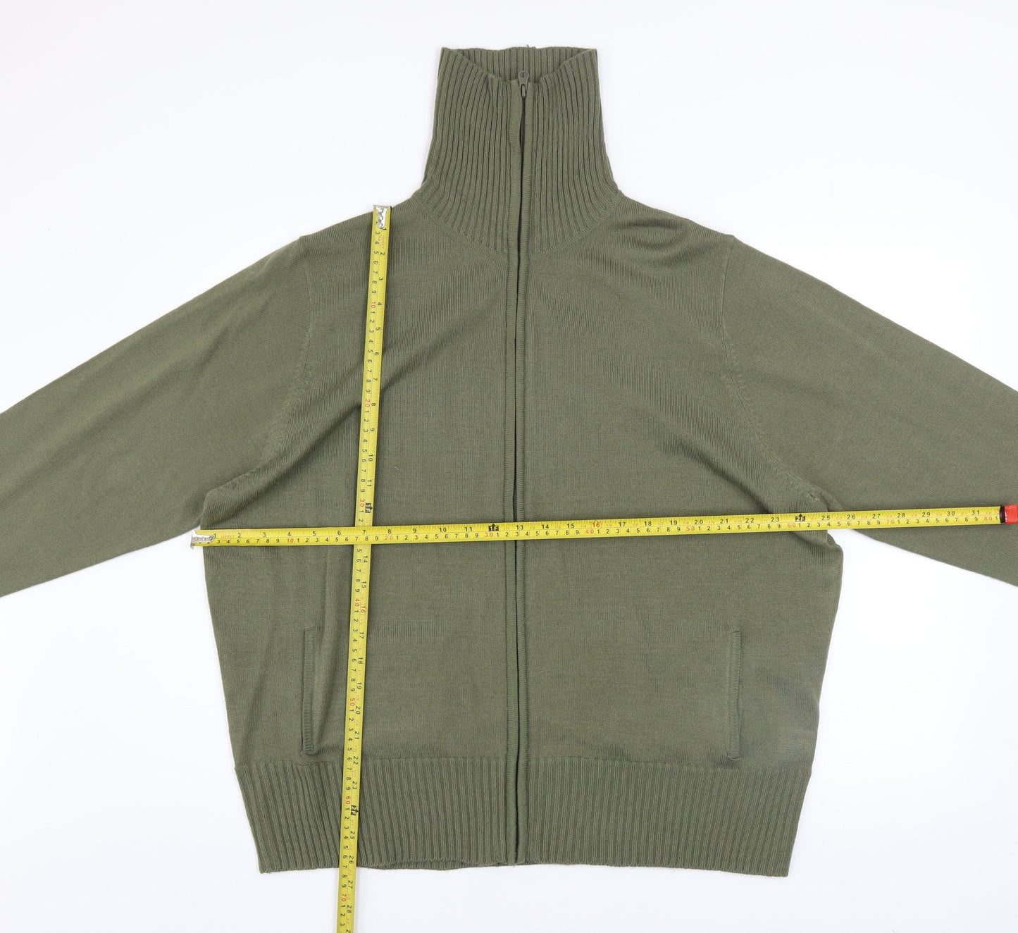 Rogers+Rogers Mens Green 3XL Full Zip High Neck Jumper