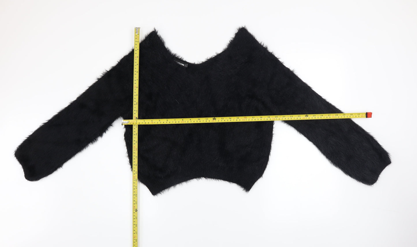 PrettyLittleThing Women’s Black V-Neck Fluffy Knit Jumper Size 8