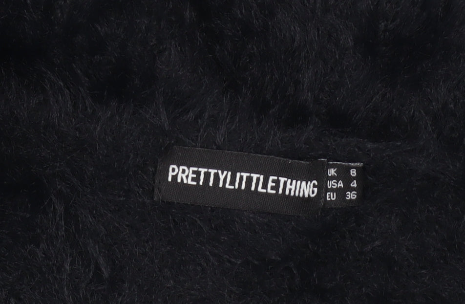 PrettyLittleThing Women’s Black V-Neck Fluffy Knit Jumper Size 8