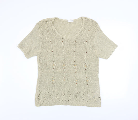 Damart Women’s Beige Knit Beaded Short Sleeve Blouse Size 18/20