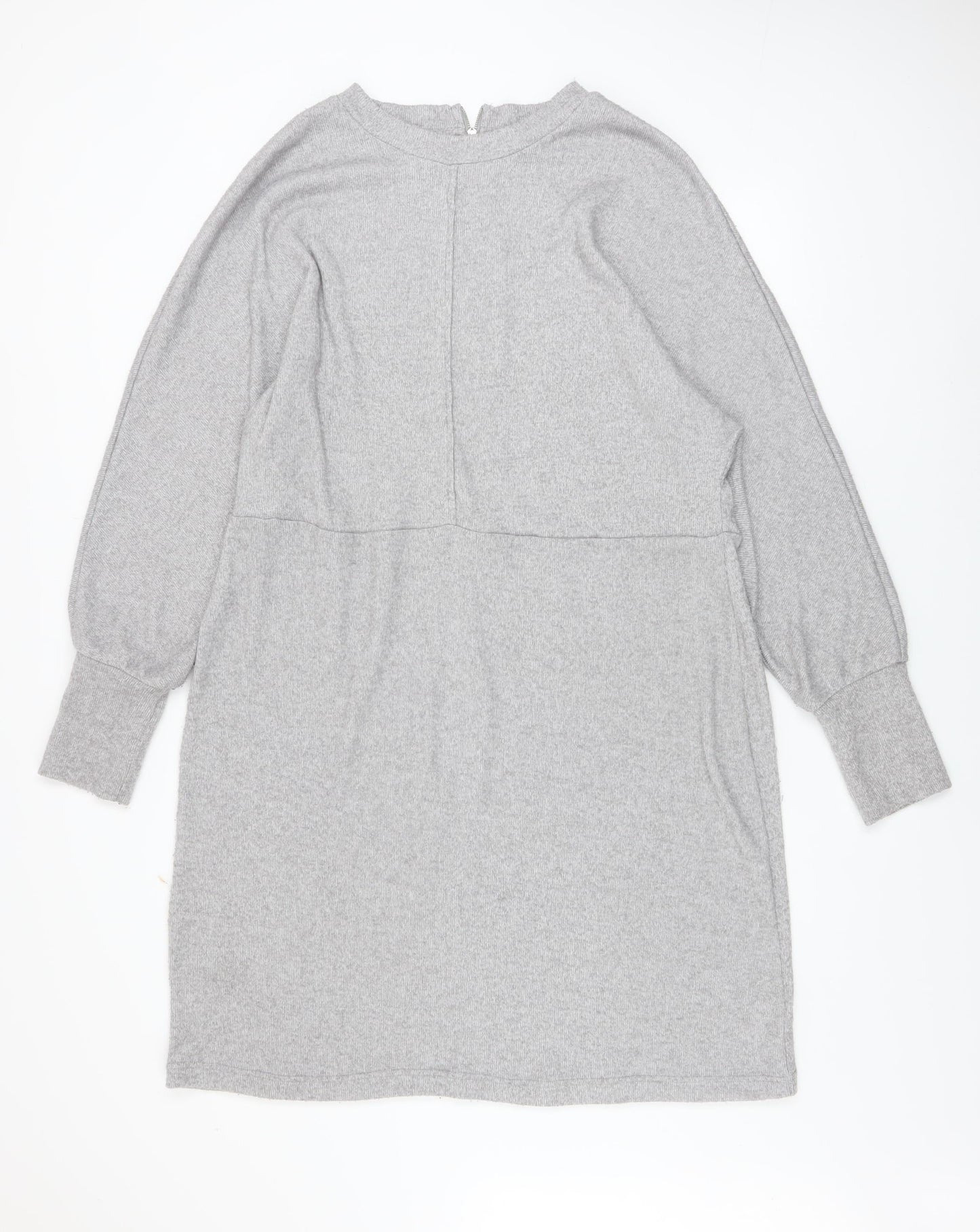 Next Women Grey Shift Knit Dress Size 20 Long Sleeve Zip Detail