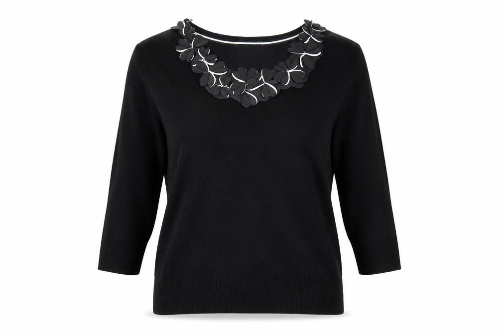 Marks and Spencer Per Una Womens Black Viscose Blend V-Neck 3/4 Sleeve Jumper Size 16