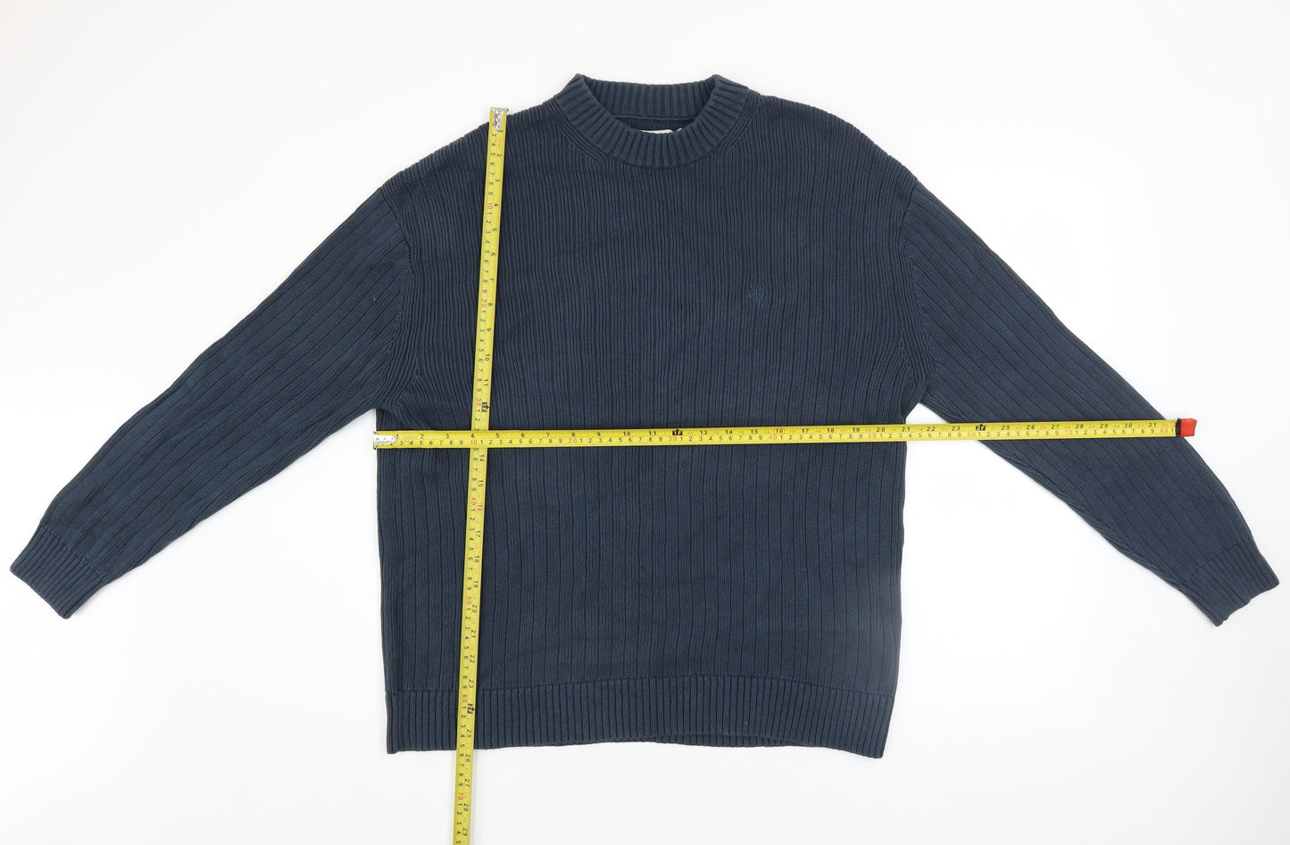 Calvin Klein Jeans Men's Blue Cotton Ribbed Crew Neck Jumper Size M