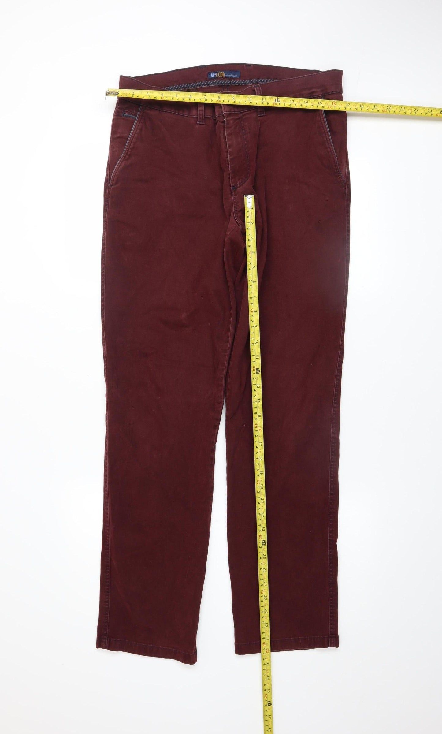 LODD Men’s Burgundy Chino Trousers Size 34 Regular Fit Cotton Blend