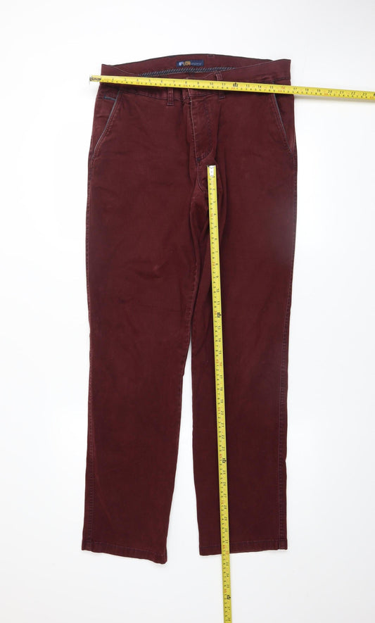 LODD Men’s Burgundy Chino Trousers Size 34 Regular Fit Cotton Blend