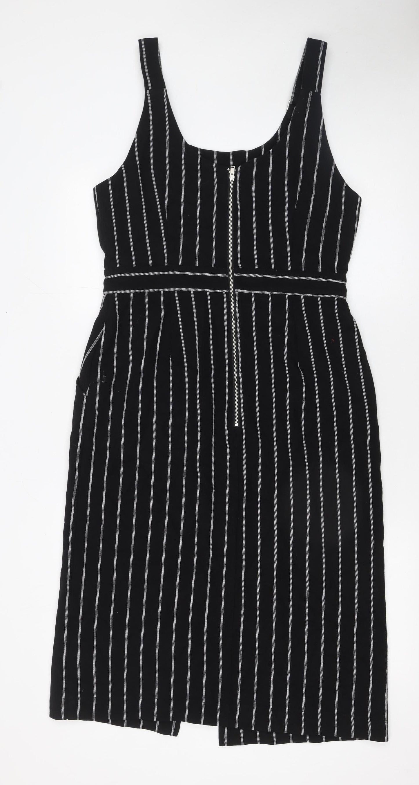 Oliver Bonas Women's Black Striped Pinafore Dress Size 12