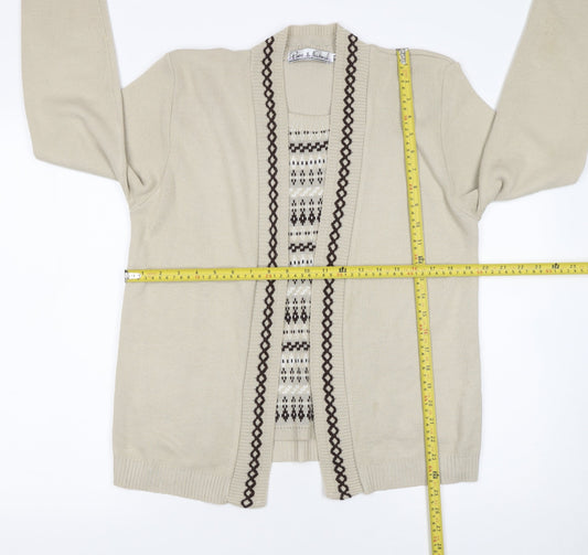Pure & Natural Women's Beige Knit Cardigan M V-Neck Geometric Pattern
