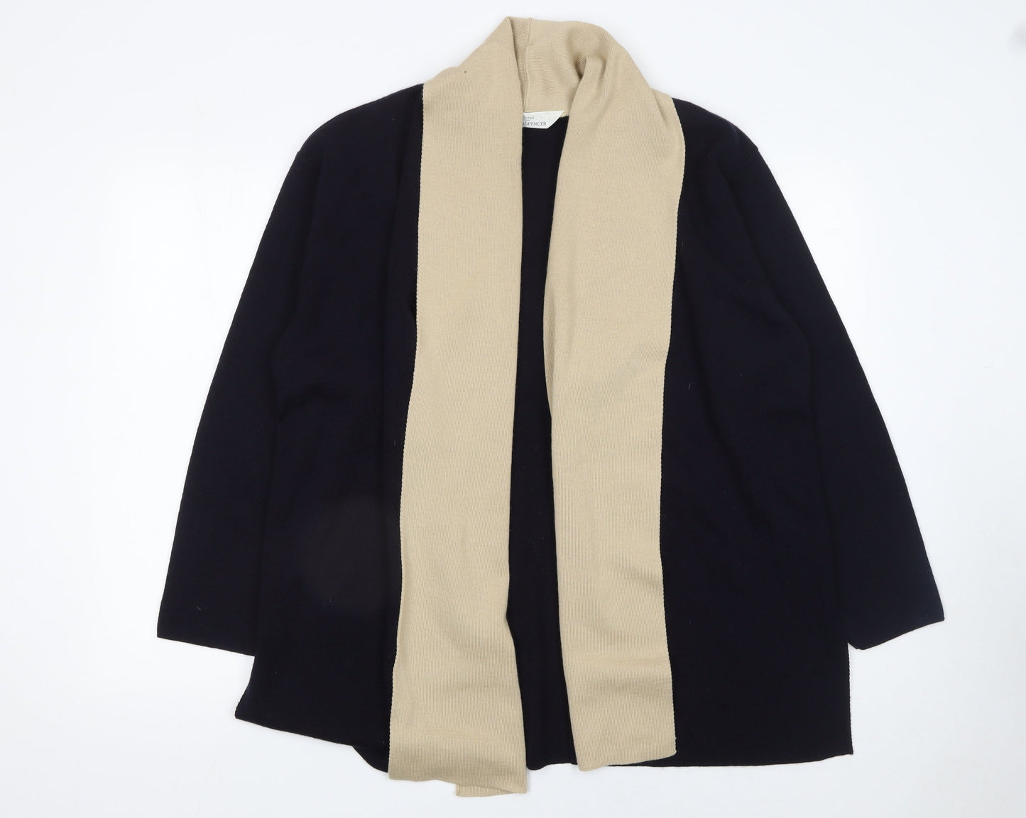 Marks and Spencer Women’s Beige & Black Wool Blend Open Cardigan UK 14