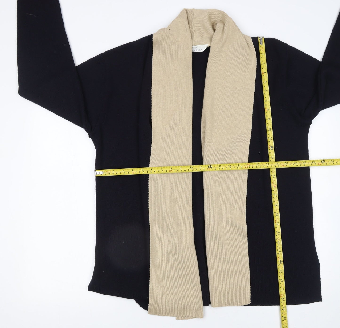 Marks and Spencer Women’s Beige & Black Wool Blend Open Cardigan UK 14