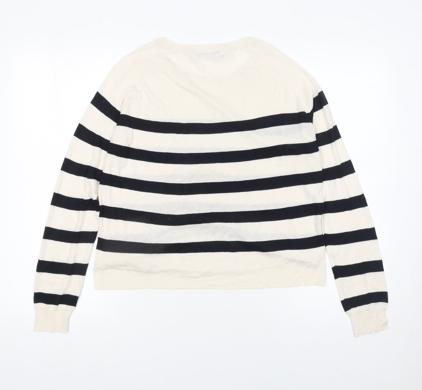 Zara Women’s Ivory Black Striped Cotton Knit Pullover Jumper Size 12