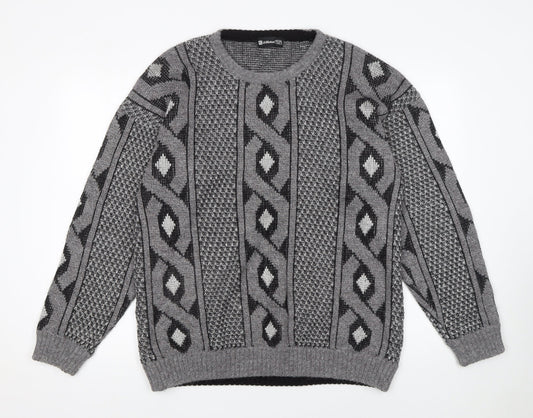 Marks and Spencer Men Grey Geometric Chunky Knit Pullover Jumper 2XL