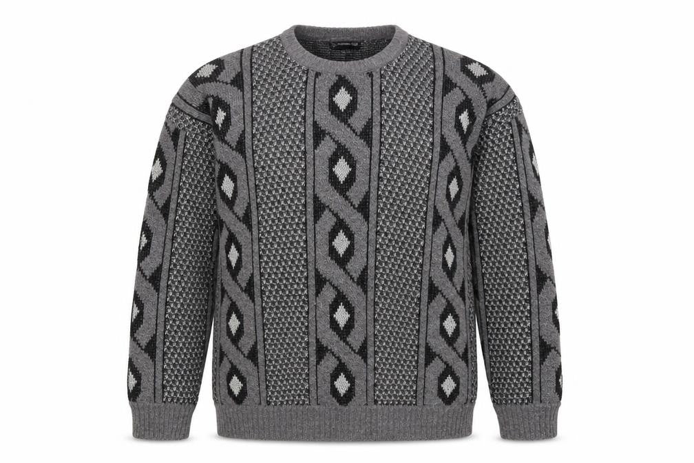 Marks and Spencer Men Grey Geometric Chunky Knit Pullover Jumper 2XL