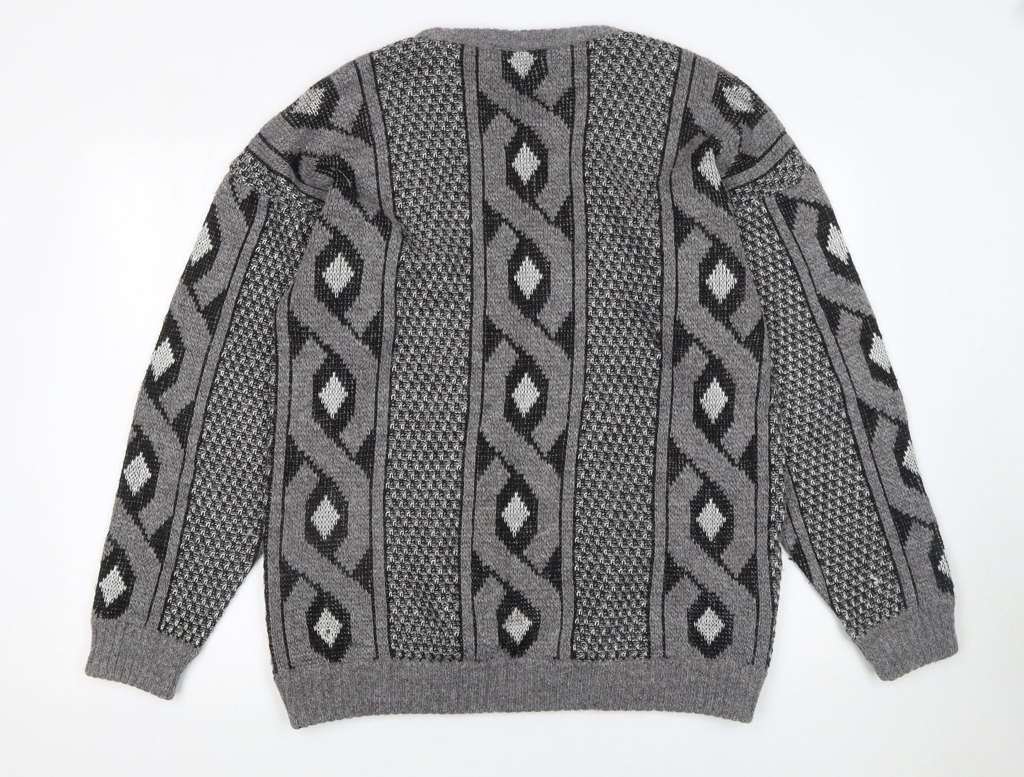 Marks and Spencer Men Grey Geometric Chunky Knit Pullover Jumper 2XL