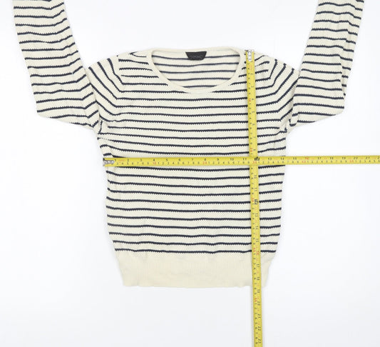 Topshop Women’s Ivory Navy Striped Cotton Knit Jumper Size 8