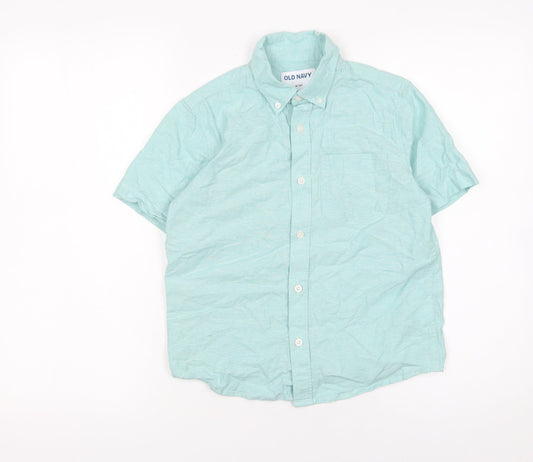 Old Navy Boys Green Button-Up Short Sleeve Cotton Shirt Size 8 Years