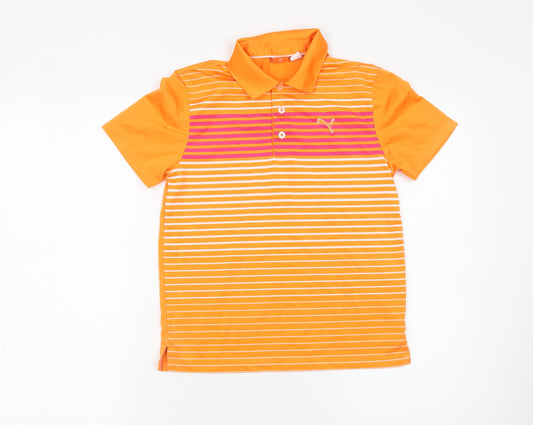 Puma Boys Orange Striped Polo Shirt 10 Years Short Sleeve Sports Top