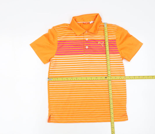 Puma Boys Orange Striped Polo Shirt 10 Years Short Sleeve Sports Top