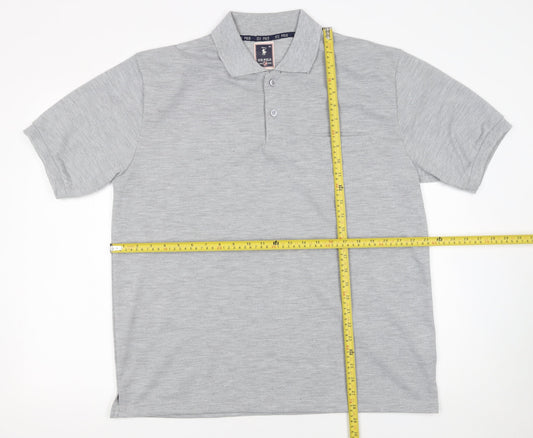 ICE POLO Men's Grey Cotton Blend Regular Fit Short Sleeve Polo Shirt XL
