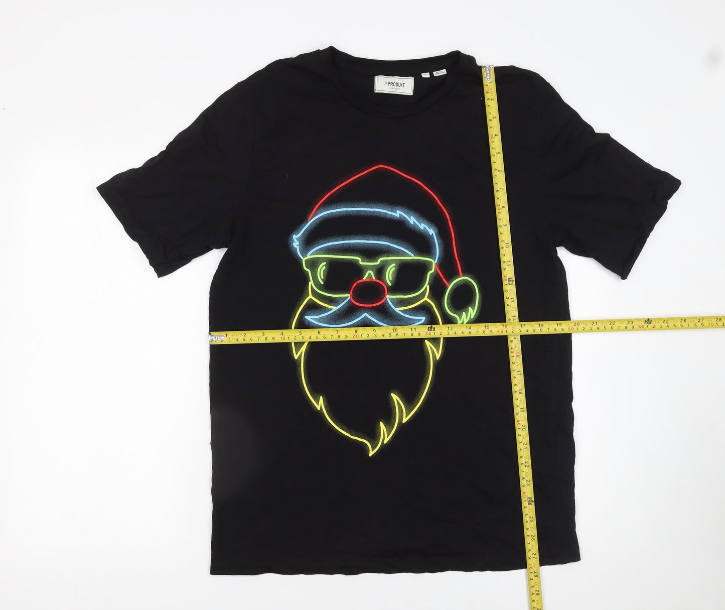 PRODUKT Men's Black Christmas Santa Graphic Cotton T-Shirt Size L