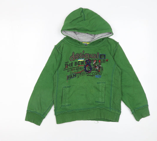 Desigual Boys Green Hoodie 7-8 Years Pullover Cotton Graphic Sweatshirt