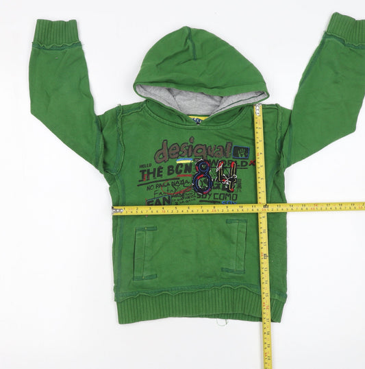 Desigual Boys Green Hoodie 7-8 Years Pullover Cotton Graphic Sweatshirt