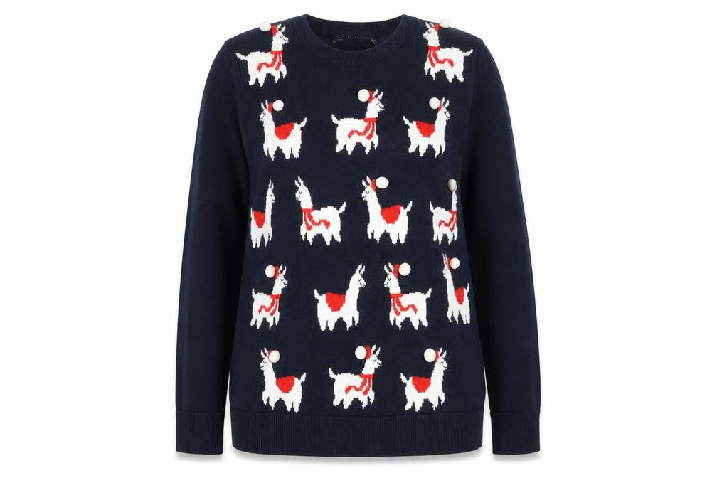 Marks and Spencer Womens Blue Small Llama Christmas Jumper