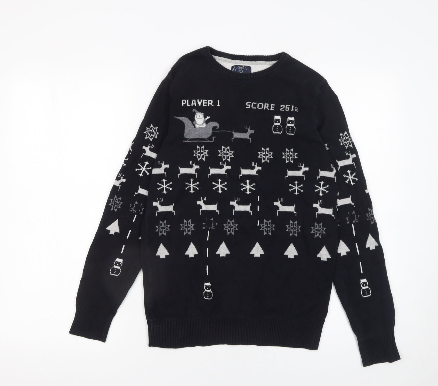 Next Boys Black 14 Years Cotton Christmas Jumper Game Over Design