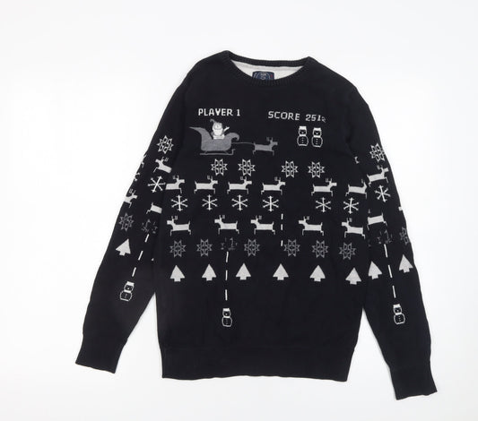 Next Boys Black 14 Years Cotton Christmas Jumper Game Over Design
