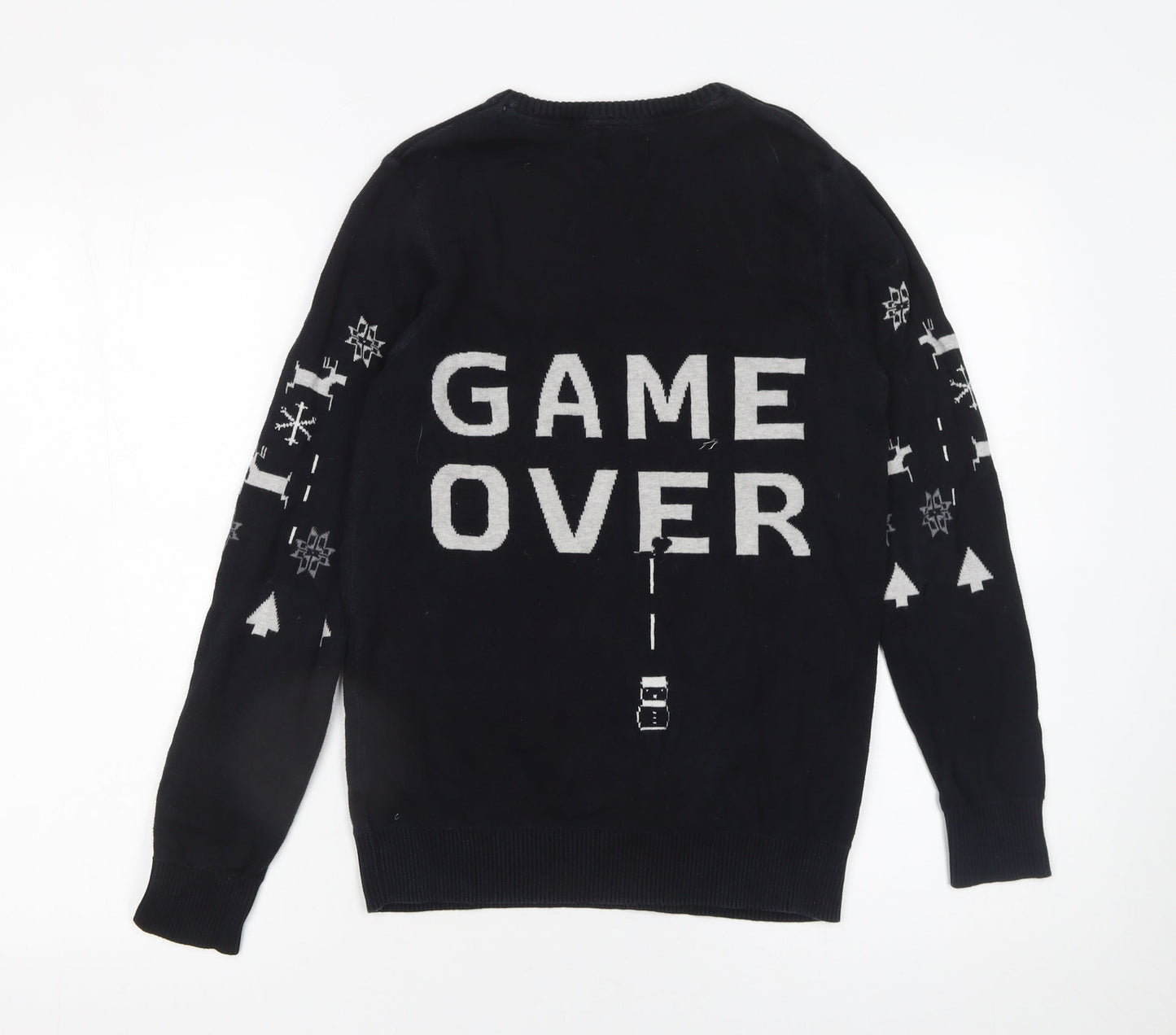 Next Boys Black 14 Years Cotton Christmas Jumper Game Over Design