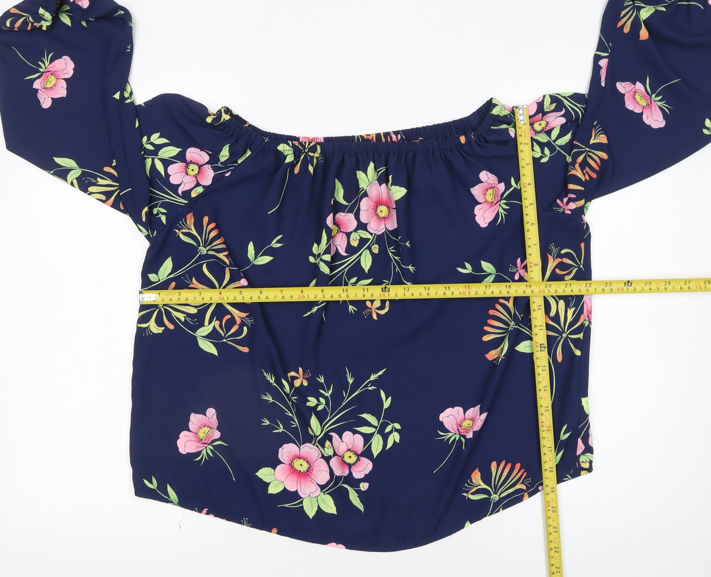 GAP Women's Blue Floral Off Shoulder 3/4 Sleeve Polyester Blouse XS